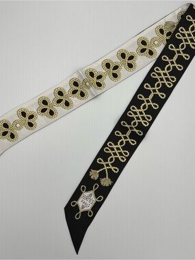 Hermes Galons Et Brandebourg Twilly Scarf Black Gold White Rope Knot Silk Ribbon